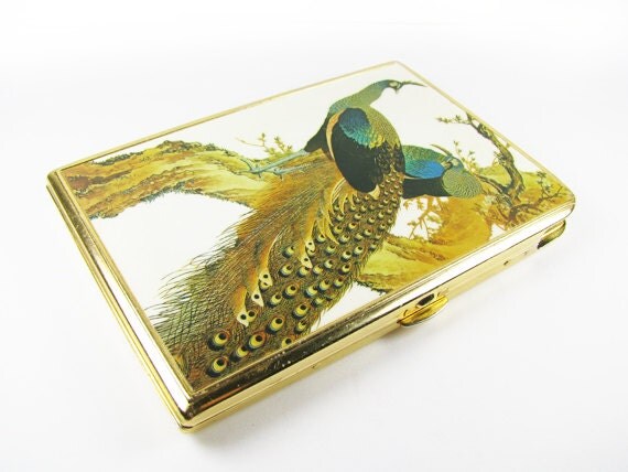 Vintage Peacock Cigarette Case in Gold Tone Le Cas de