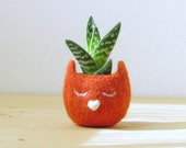 Felt succulent planter  / Kitty cat vase / ginger cat / Cat lover gift / pet lovers gift - Choose your color!