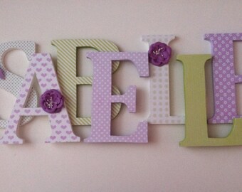 Wooden  letters for nursery in lavender and green