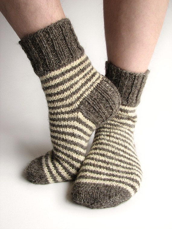 Striped Socks 100 Natural Organic Wool Hand Knitted from