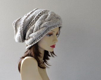 Womens Hat Slouchy Hat Slouchy Women Hat Slouch Beanie Cable Women Hat Oversized Hat Cable Hat Chunky Knit Hat Beanie