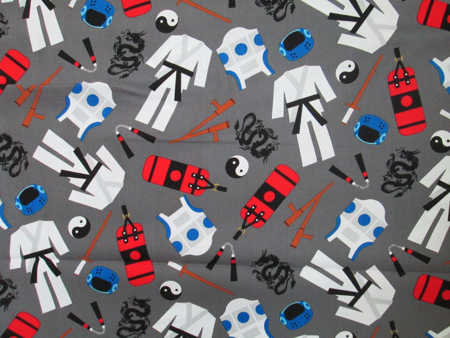 Karate Martial Arts Grey Cotton Fabric Fat Quarter or Custom