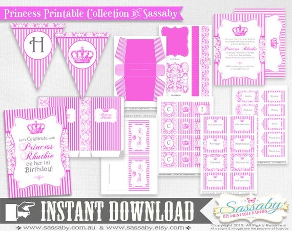 Princess Party Collection - INSTANT DOWNLOAD - Editable & Printable Birthday Decorations by Sassaby Il_570xn