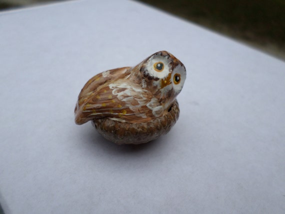 Miniature barn owl paper clay sculpture by ADragonflysFancy