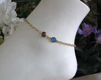Gold Birthstone Anklet-Gold Fill Birthstone Anklet-Mothers Birthstone Anklet-Birthstone Ankle Bracelet-Mothers Birthstone Ankle Bracelet