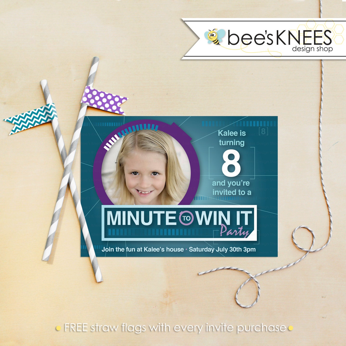 Minute To Win it Birthday Invitation Girl Party customized