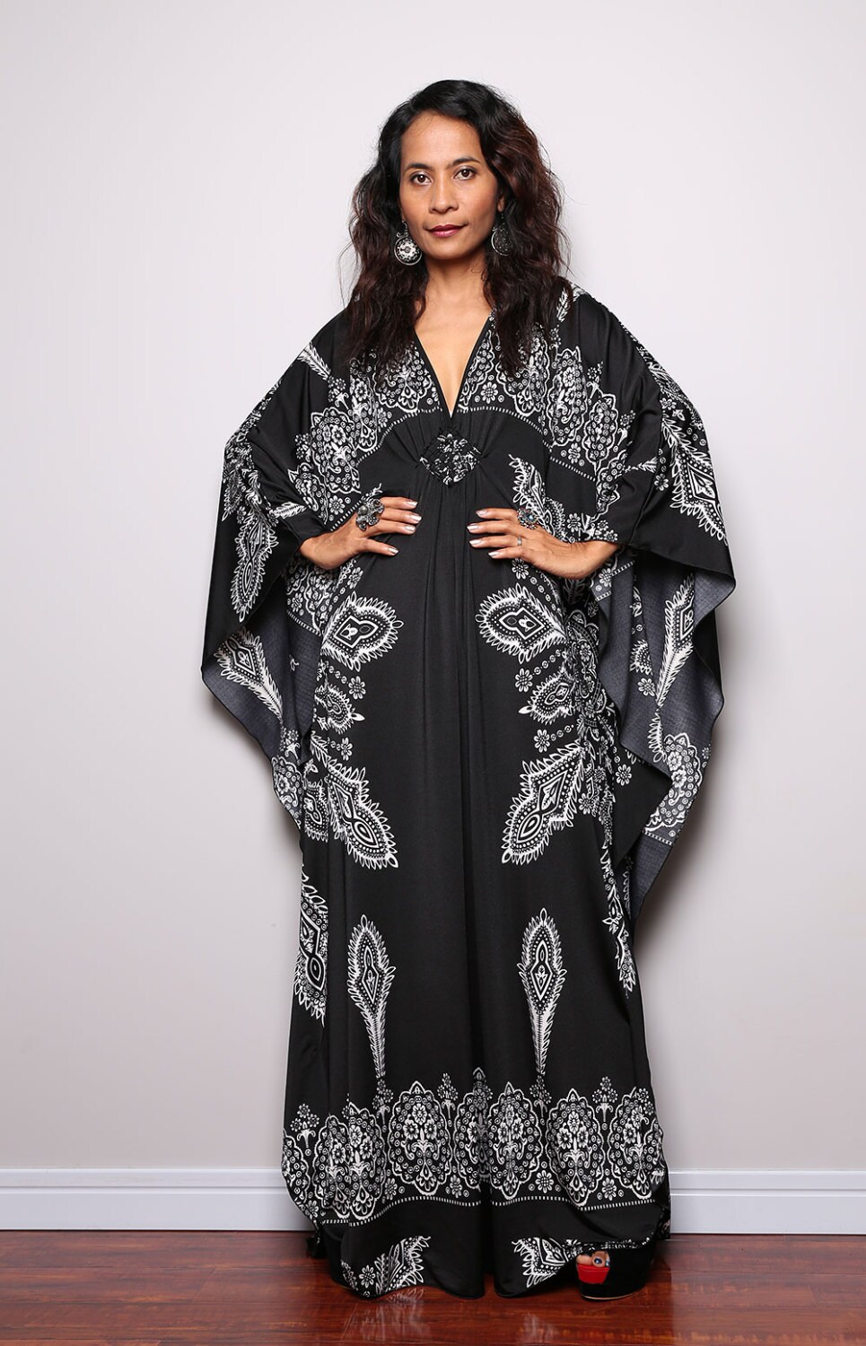 Black Boho Maxi Dress Kimono Butterfly Kaftan Maxi Dress