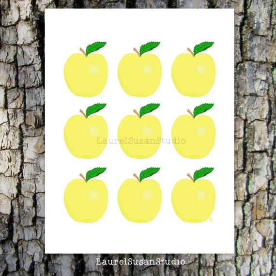 Yellow Apples Printable Art Hand Drawn Art Golden Delicious