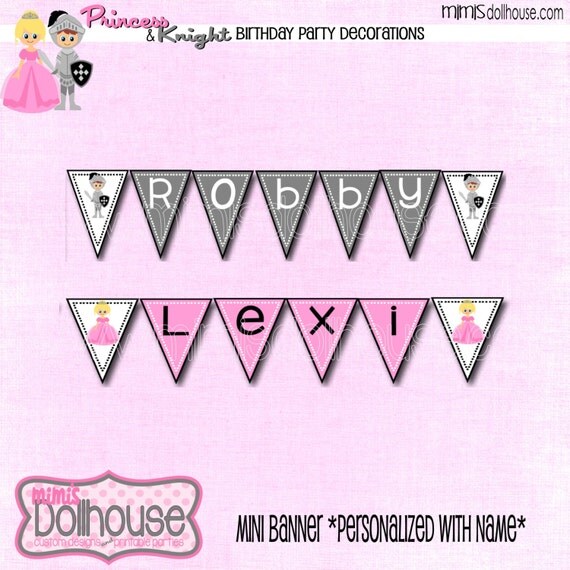 PERSONALIZED Princess & Knight Mini Banners-Fairy Tale Princess and the Knight Mini Banners-PDF Il_570xn