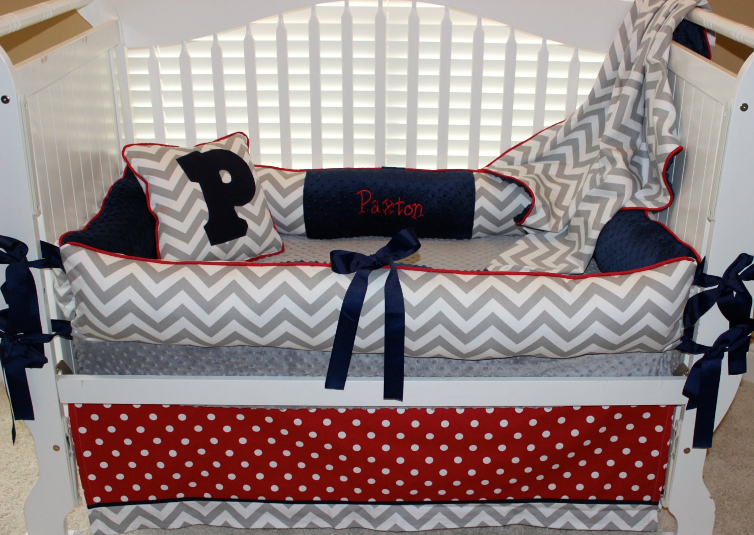 boys custom baby bedding 6 pc set polka dot and gray boys custom baby bedding 6 pc set polka dot and gray