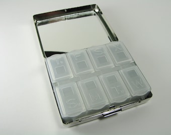 8 Day Pill Box Custom Engraved Personalized Large Size Silver Pill Box with Eight Compartments -Hand Engraved