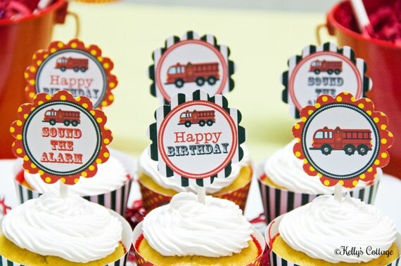 Fire Truck 2 Inch Party Circles, Instant Download, Printable, Cupcake Toppers, Favor Tags, Decorative Circles Il_570xn