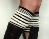 Boot Cuff Boot Toppers Leg Warmers Boot Socks Cable Striped Black White Multicolored
