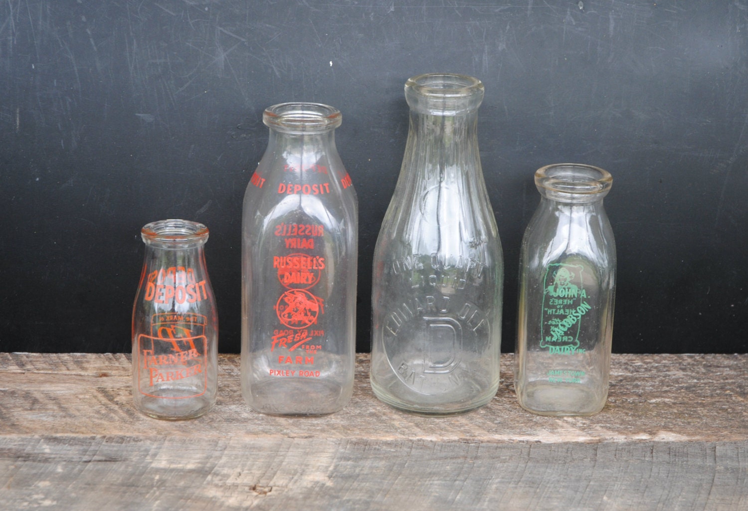 Vintage Glass Milk Bottles Various Dairy Farms Mismatched Set