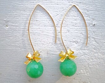 Emerald Green Earrings/Green Jade Earrings/Jade Earrings/Green Earrings/Bow Earrings/May Birthstone/Gifts for Her/Bridesmaid Earrings