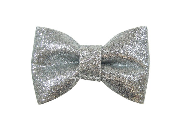 Items similar to Glitter Bow - Silver Glitter Bow - Silver Hair Bow - 2 ...