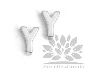 IP002-MR-Y// Matt Original Rhodium Plated Simple Initial "Y" Pendant, 2 pcs