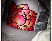 Light grey trucker and goldy/deep red ombré