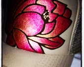 Beige trucker with deep red/goldy ombré lotus