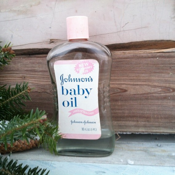 Vintage Johnson's Baby Oil Bottle Retro Bath by happydayantiques