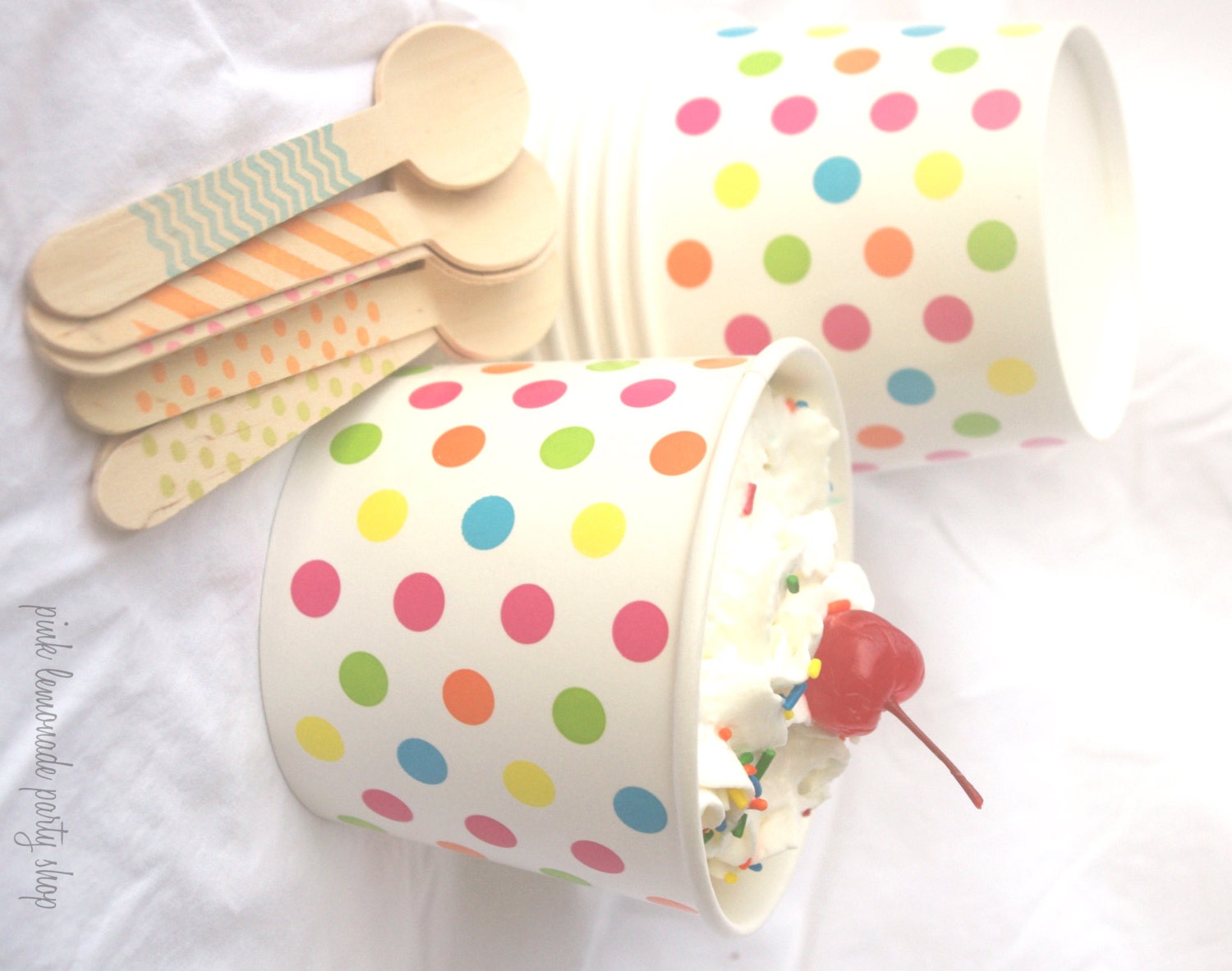 24 Large ICE CReaM cupsRainBoW DoTSand 24 by pinklemonadeparty