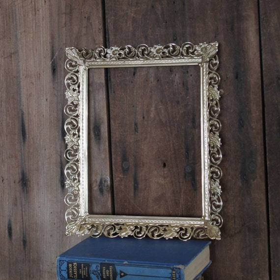 Ornate Brass Picture Frame Vintage Metal Gold Tone White Photo