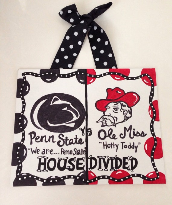 Items similar to House Divided Penn State and Ole Miss wall hanging