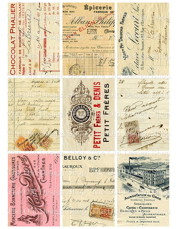 ATC Backgrounds Vintage French Ephemera Cards Set 1 Printable