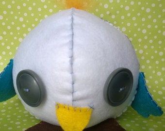 Stuffed Silly Bird Gray White Blue Yellow Plush Plushie Softie Stuffed Doll Ooak Animal Gift Home Decor Gift