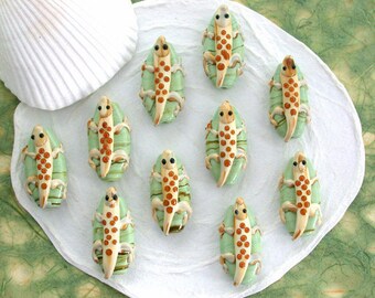 10 Lizard Lampwork Beads, Glass Beads, Lizzard Beads, Gecko Beads, Reptile Beads, Lampwork Beads, Gecko Lampwork Beads GB-033-10