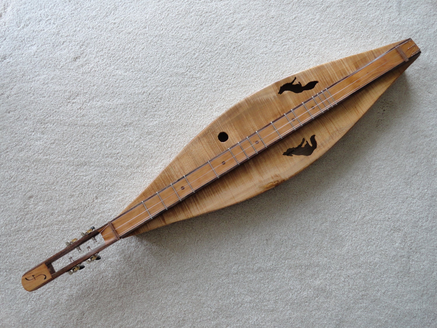 4 string Mountain dulcimer with wolves and moon