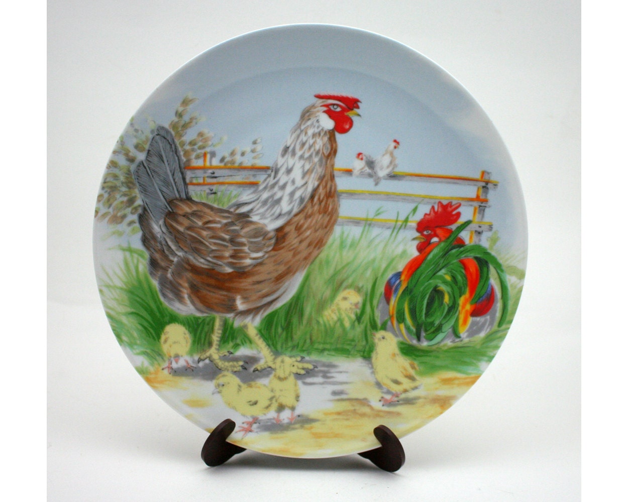Vintage chicken plate ArtMark dish rooster chicks hen