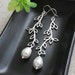Leaf Branch Pearl Earrings, Teardrop Swarovski Pearls, Bridesmaids Earrings, Wedding Jewelry, June Birthstone, White Ivory Pink Grey Pearl