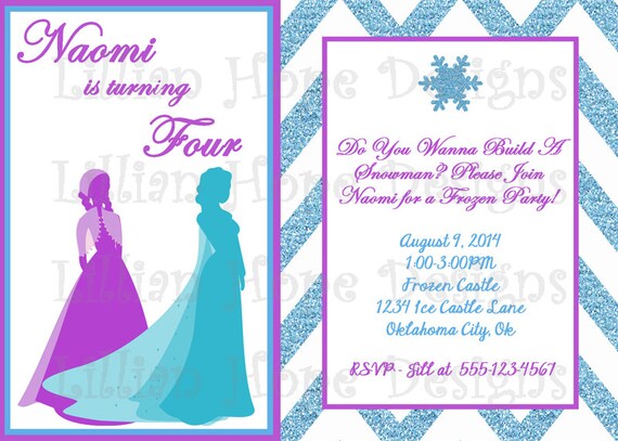 Ice Princess Invitation - Anna And Elsa Invitation - PRINTABLE Invitation and Thank You Card - Purple and Aqua - Chevron Il_570xn