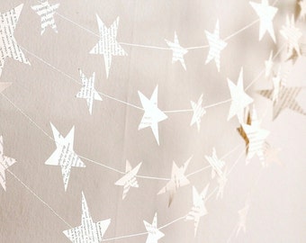 paper stars garland, book paper stars birthday party decor, Christmas garland, book paper garland, nursery decor, holiday garland