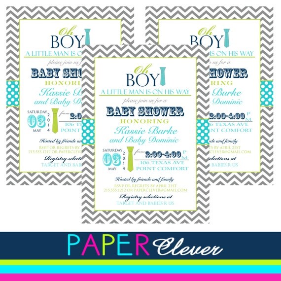Boys baby shower invitation oh boy, tie - digital file, printable #180 Il_570xn