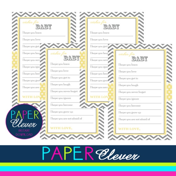 Baby Shower well wishes yellow & grey chevron stripe, instant download #12212 Il_570xn