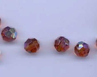 12 vintage Czech round faceted crystals - 10 mm madeira topaz AB