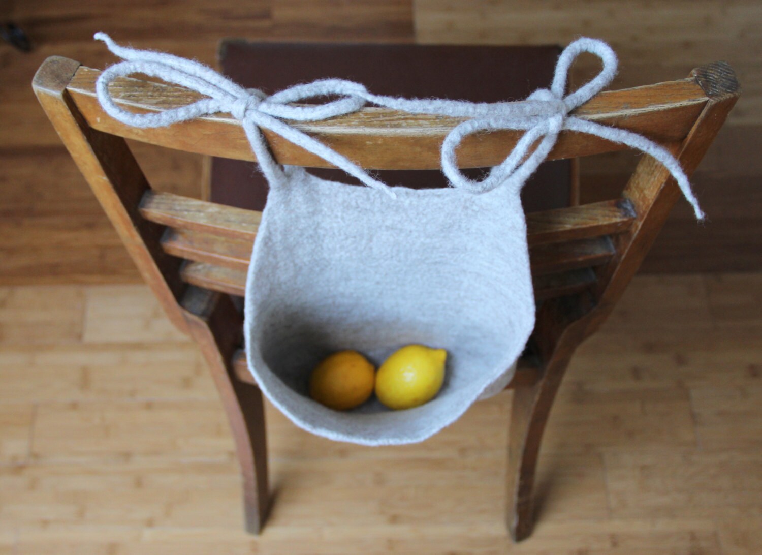 Hanging basket toys organizer felted wool bag natural by AgnesFelt