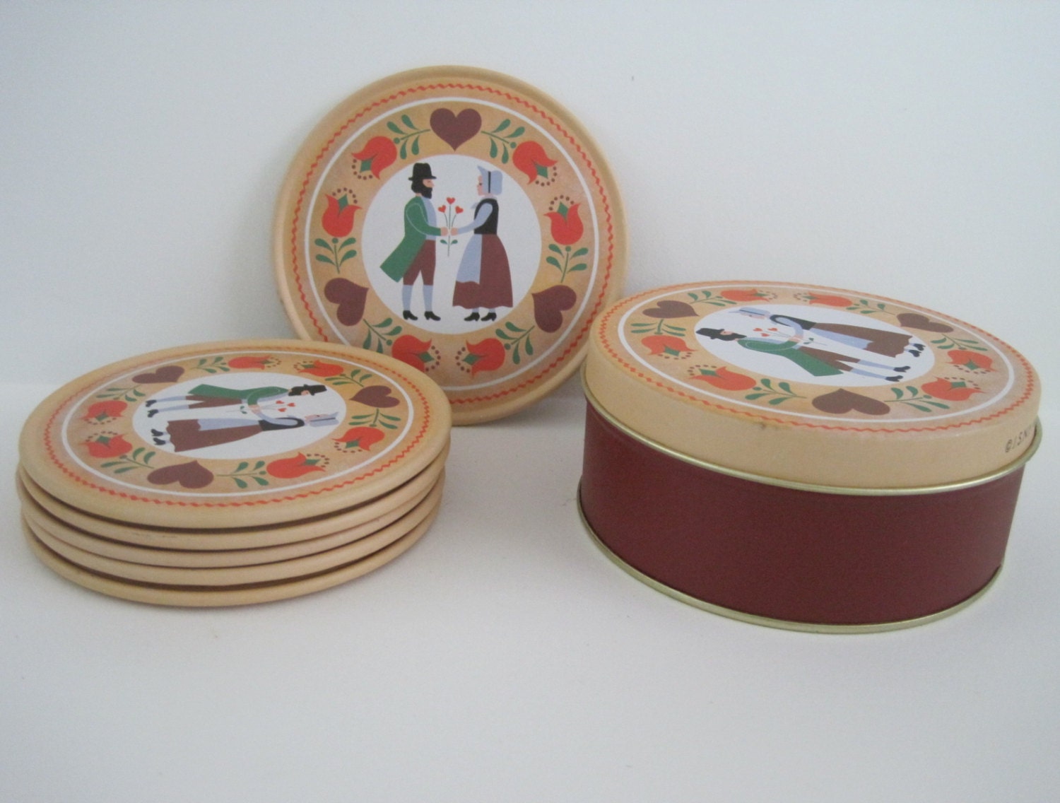 Retro Dutch Coaster Set Six Coasters w/ Tin