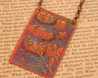Viking necklace Viking jewelry wearable art Viking ships