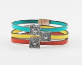 Leather Stacked Bangle Bracelets with Magnetic Clasp