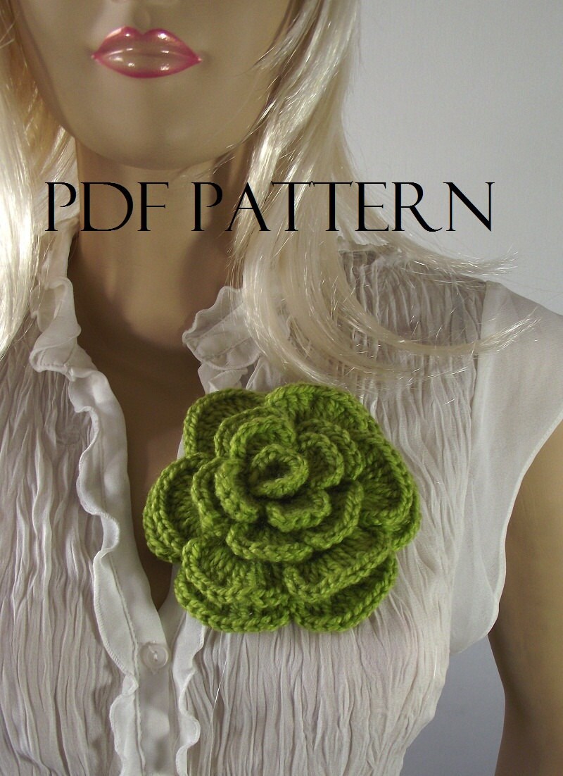 CROCHET FLOWER PATTERN Flower pin Crochet Rose Flower Brooch