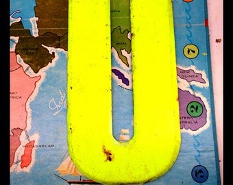 Large Vintage Steel Marquee Letter U - 10" tall metal sign letter - worn metal