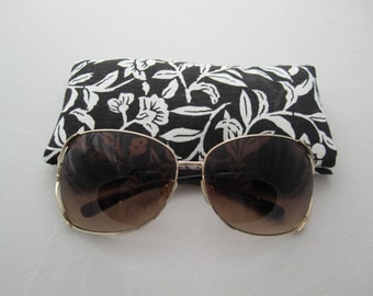 Sunglass / eyeglass case white floral print on black lined padded RTS