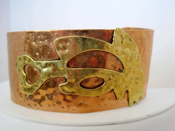 Copper Brass Bracelet - Mixed Metal - Vintage Wide Cuff