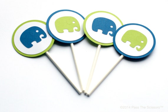 Baby Boy Elephant Shower Decoration - Elephant Cupcake Toppers - Green Blue Il_570xn