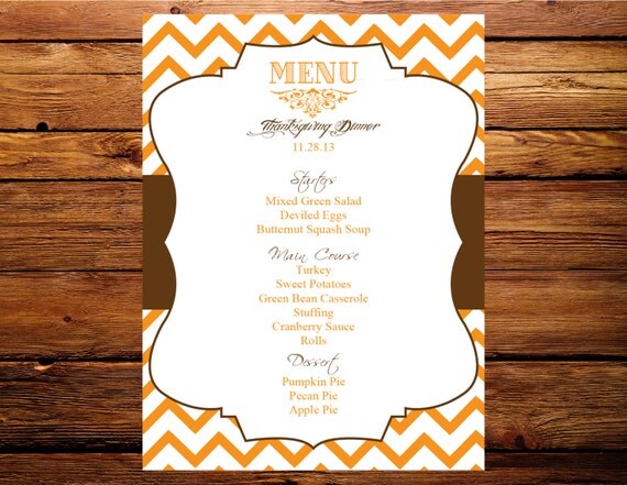 Printable 5X7 Thanksgiving Dinner Menu Card...by Party Like Paula Il_570xn