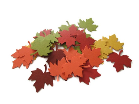 Set of 100 Fall Colors Maple Leaf Confetti - Fall in Love, Table Decor, Thanksgiving, Fall Weddings, Save the Dates Il_570xn