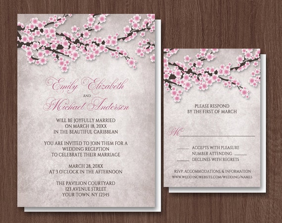 Cherry Blossom Reception Only Invitations and RSVP Il_570xn